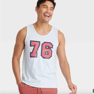 Goodfellow & Co Mens Light Blue 76 Graphic Tank Top Size Medium Cotton Blend